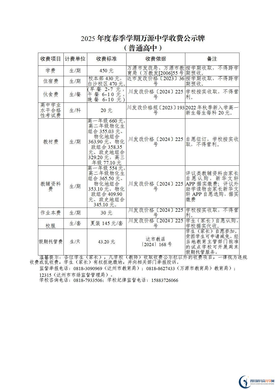 2026年達(dá)州市萬源中學(xué)學(xué)費(fèi)多少錢？
