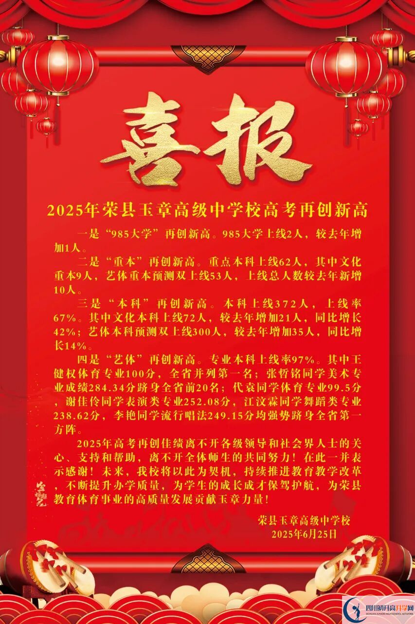 2026年自貢市四川榮縣玉章高級中學(xué)校升學(xué)率怎么樣？